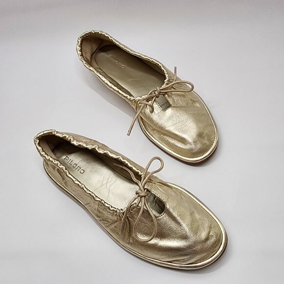 PILCRO Bow Tie Ballet Flats - Gold Size 7 - Picture 2 of 15